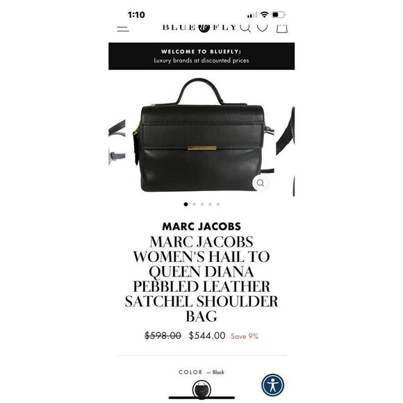 MARC JACOBS WOMEN'S HAIL TO QUEEN DIANA PEBBLED BLACK LEATHER SATCHEL BAG CB - Picture 10 of 10